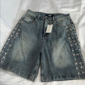 Blue Denim Jorts with Embellishments